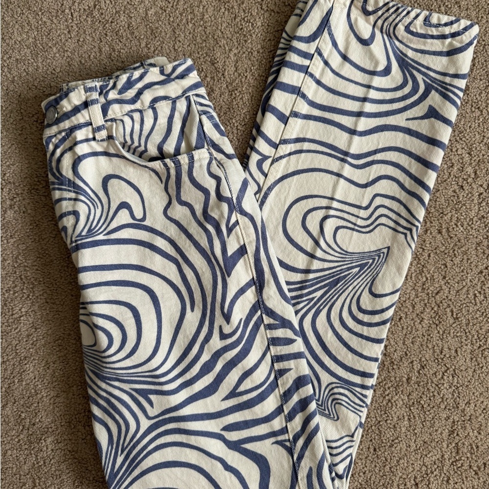 Zara Women’s Swirl Jeans Size 0 Blue White Pants Straight Leg - Picture 5 of 9